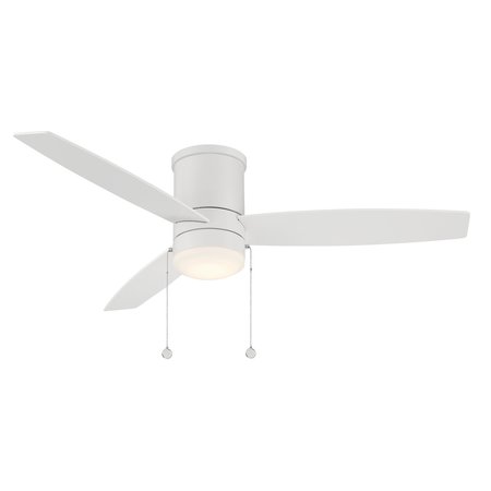 WAC Atlantis 3-Blade Pull Chain Flush Mount Ceiling Fan 52in Matte White with 3000K LED Light Kit F-073L